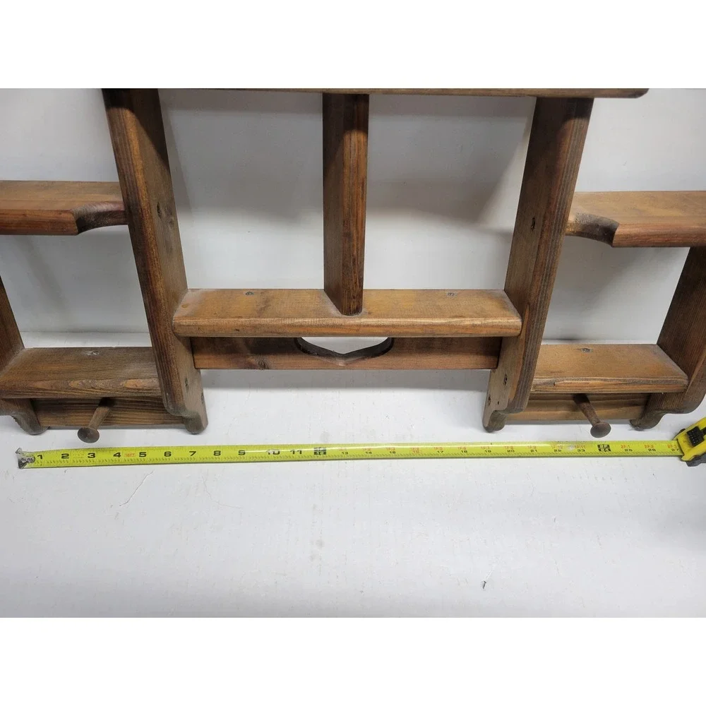Vintage Rustic Wood Wall Shelf Heart Cutout 2 Pegs Farmhouse Tiered Display 26in